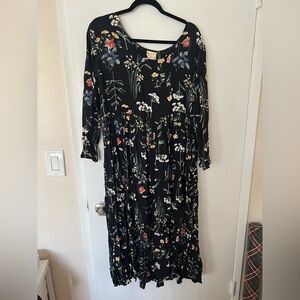 Floral Black midi Dress